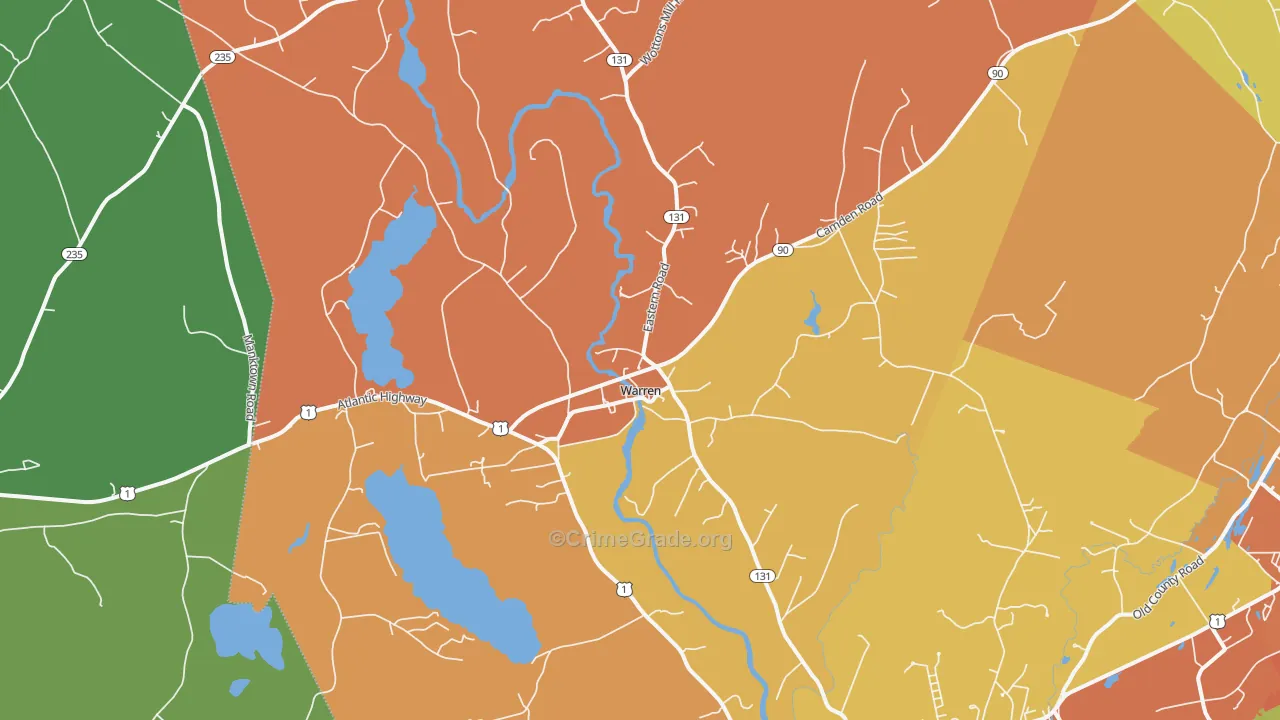 Warren, ME Map of Vehicle Theft Rates