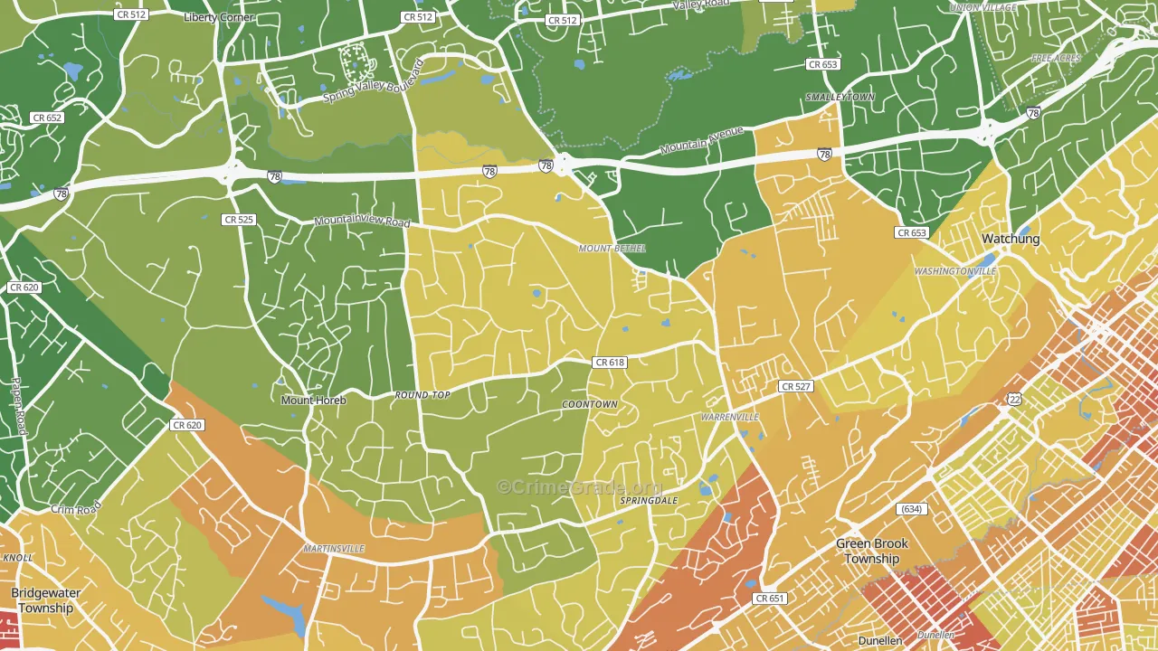 Warren, NJ Map of Vehicle Theft Rates
