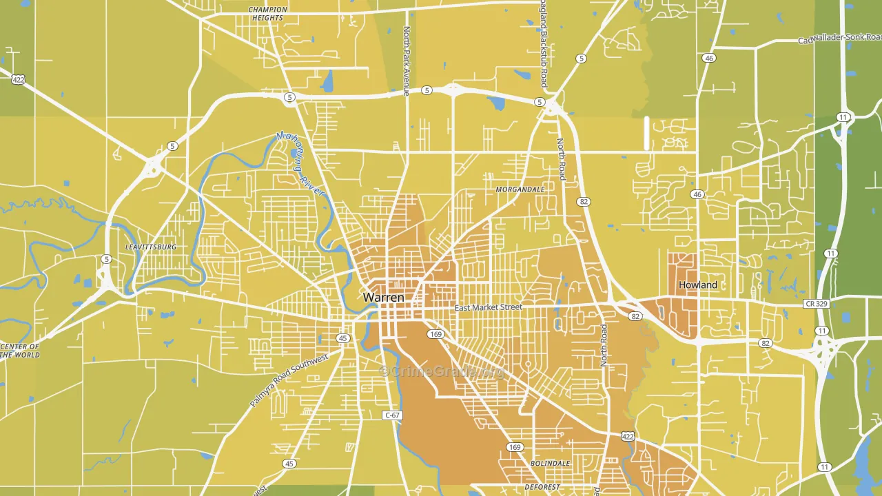 Warren, OH Map of Vehicle Theft Rates