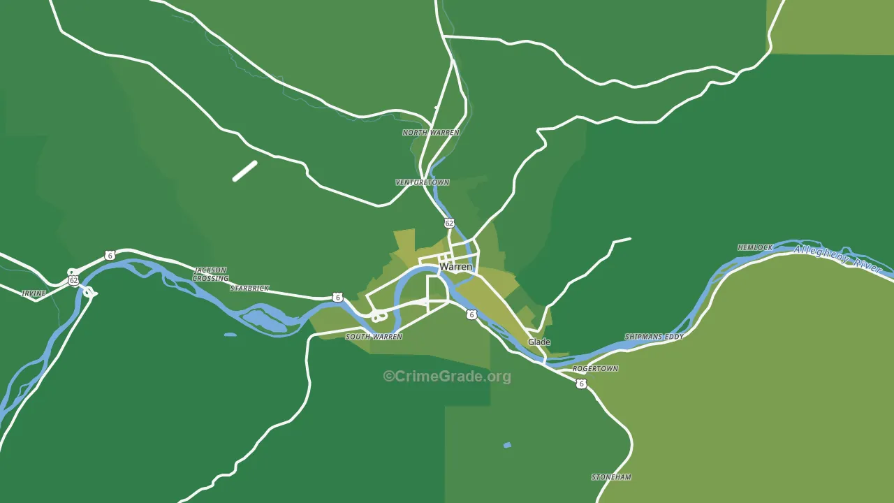 Warren, PA Map of Vehicle Theft Rates