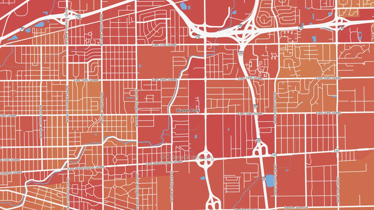 Warren Park, IN Map of Vehicle Theft Rates