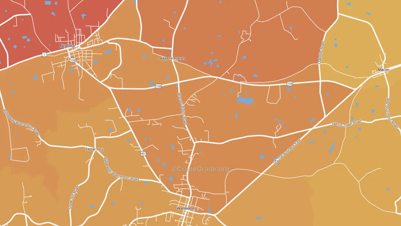 Warren Plains, NC Map of Vehicle Theft Rates