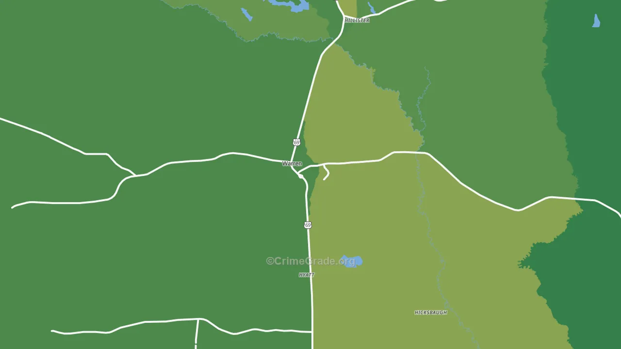 Warren, TX Map of Vehicle Theft Rates