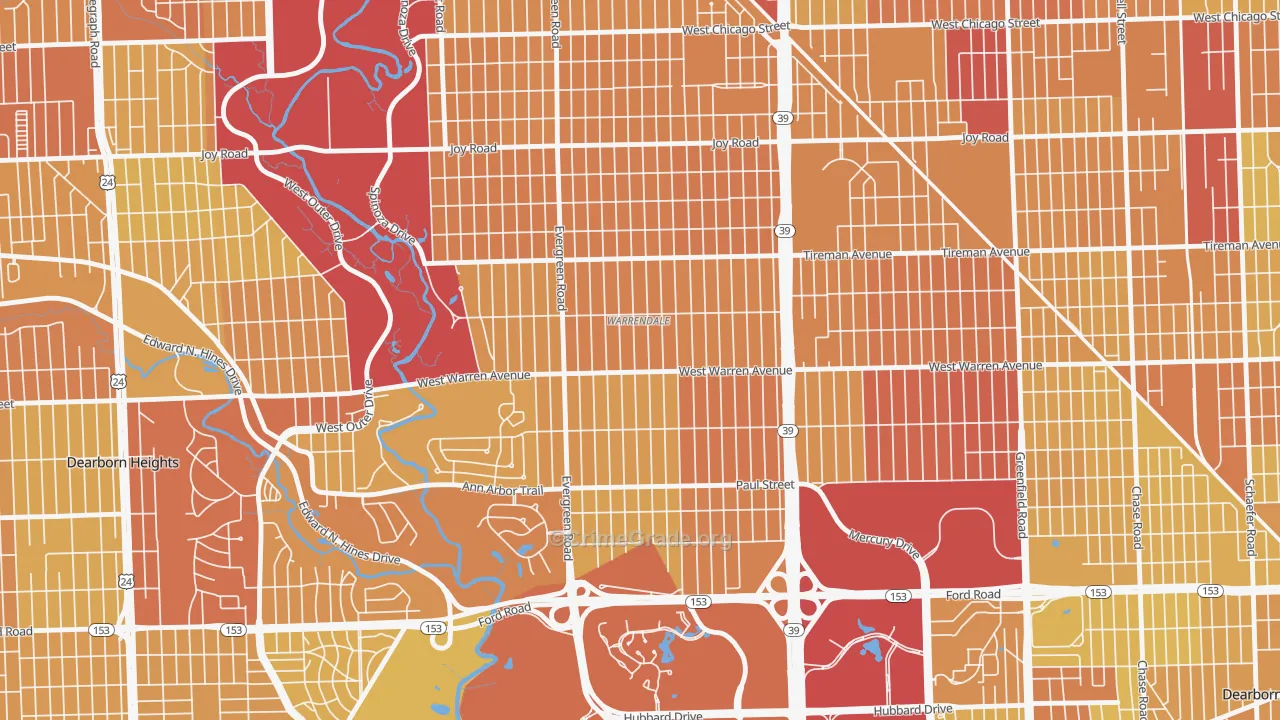 Warrendale, Detroit, MI Map of Vehicle Theft Rates