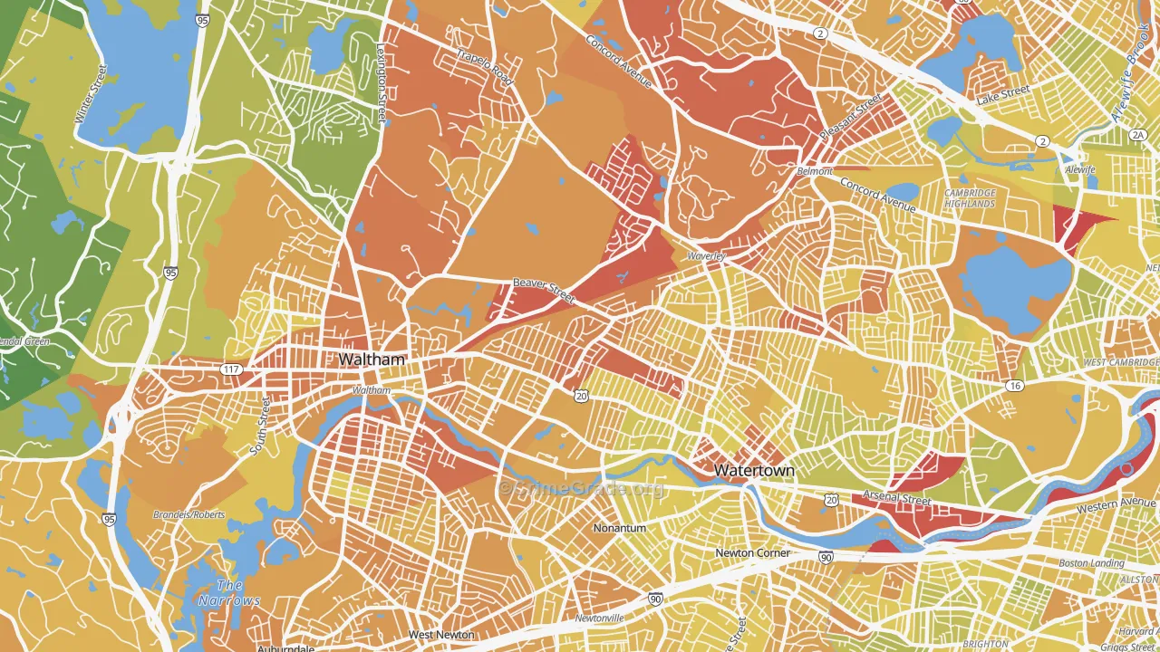 Warrendale, Waltham, MA Map of Vehicle Theft Rates