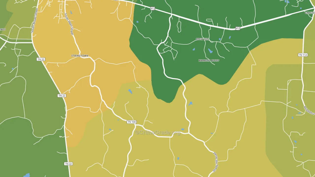 Warrens Bluff, TN Map of Vehicle Theft Rates
