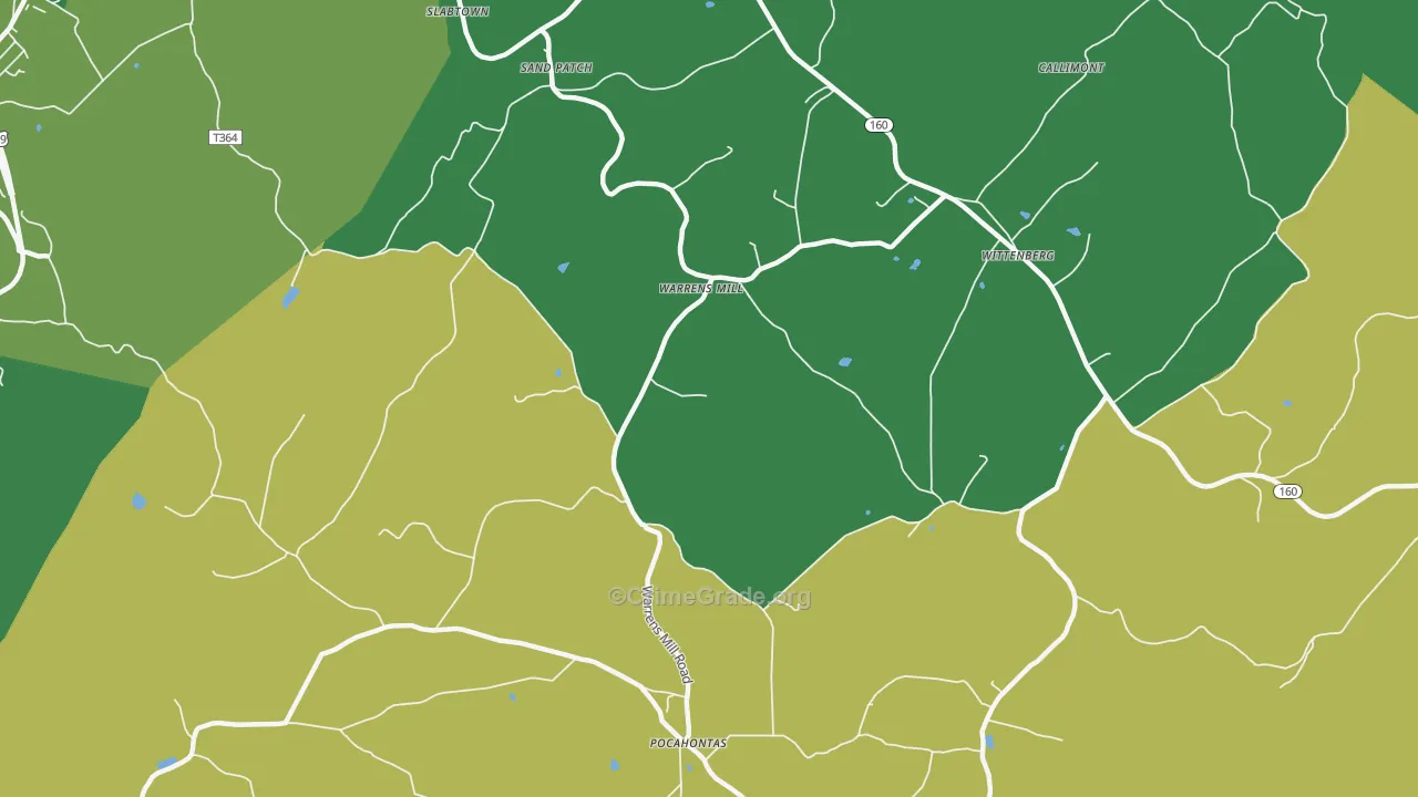 Warrens Mill, PA Map of Vehicle Theft Rates