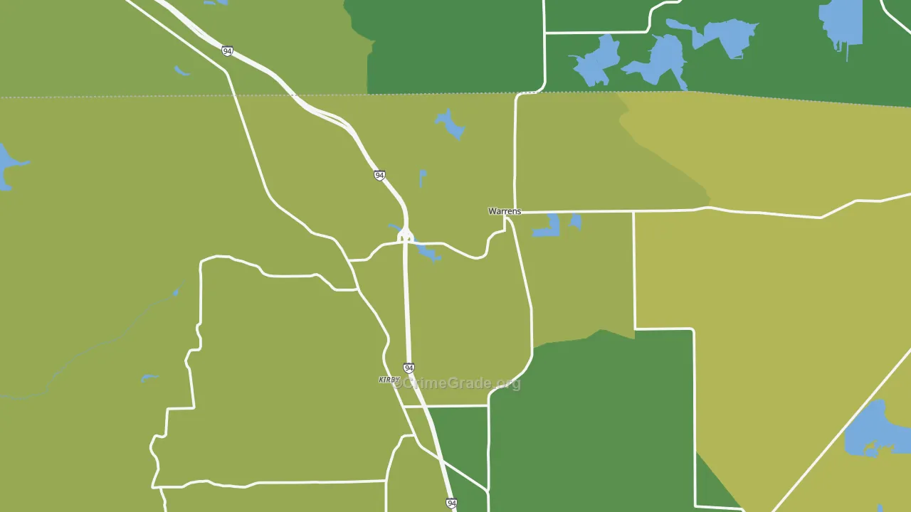 Warrens, WI Map of Vehicle Theft Rates