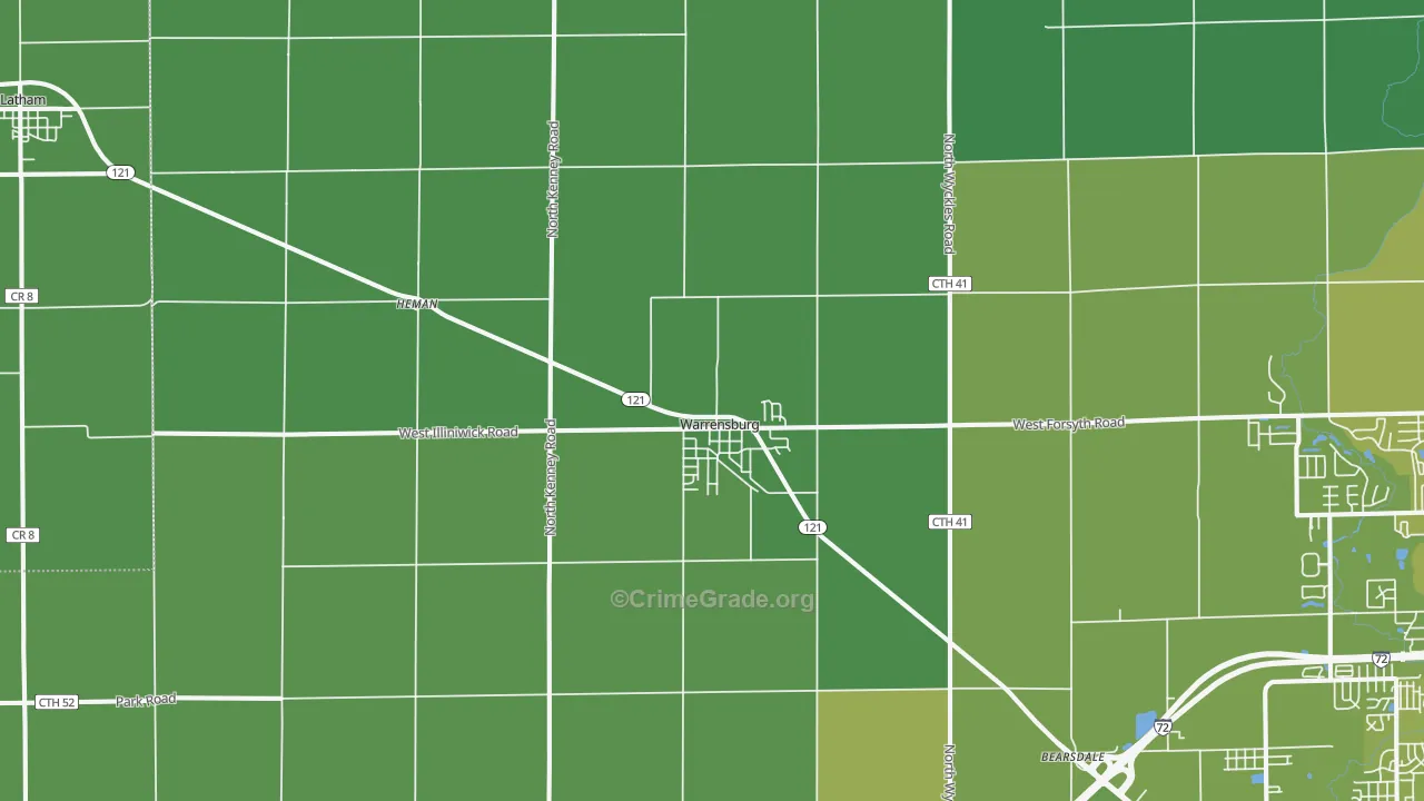 Warrensburg, IL Map of Vehicle Theft Rates