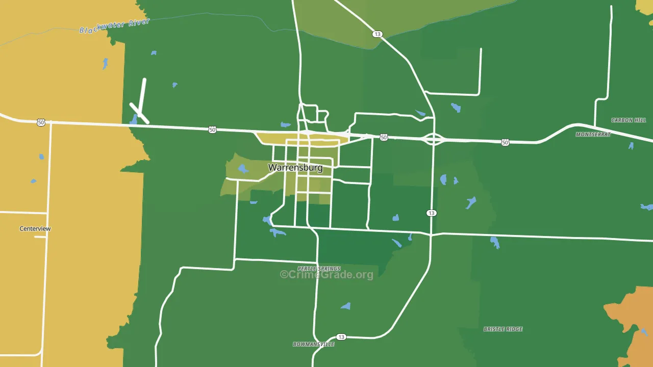 Warrensburg, MO Map of Vehicle Theft Rates