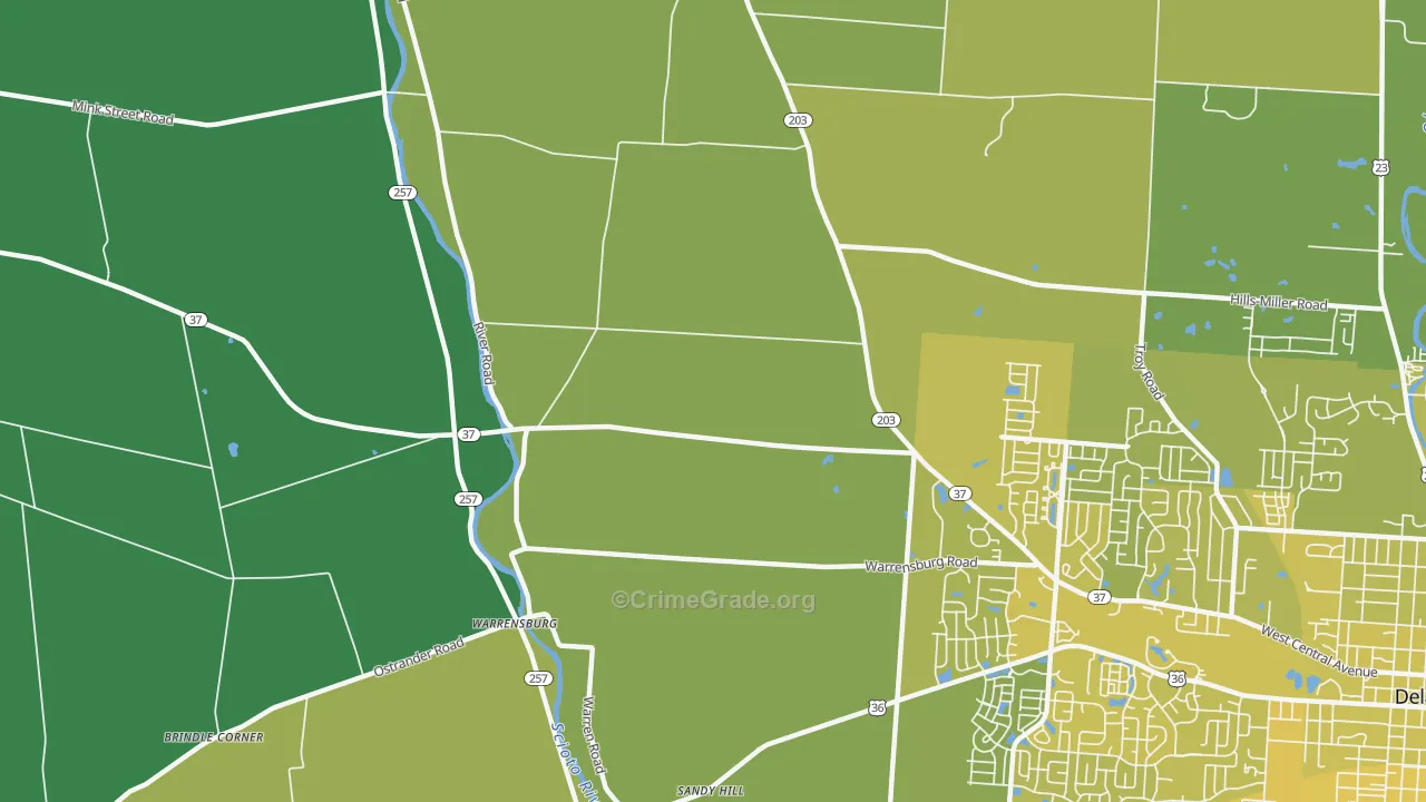 Warrensburg, OH Map of Vehicle Theft Rates