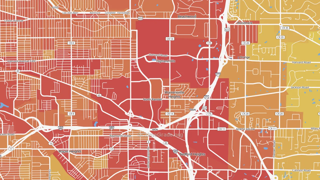 Warrensville Heights, OH Map of Vehicle Theft Rates