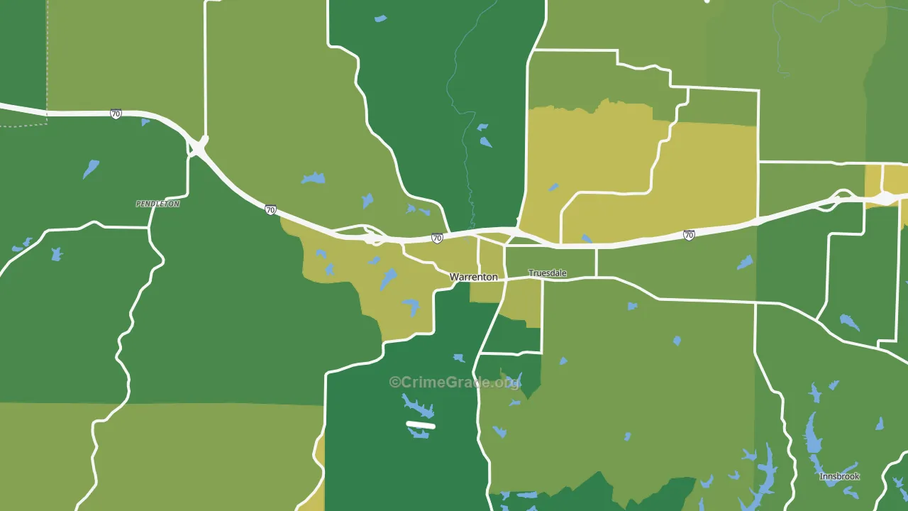 Warrenton, MO Map of Vehicle Theft Rates