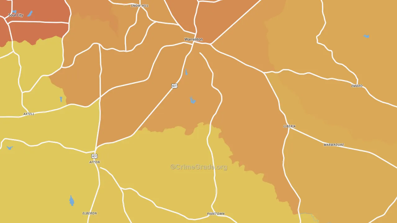 Warrenton, NC Map of Vehicle Theft Rates