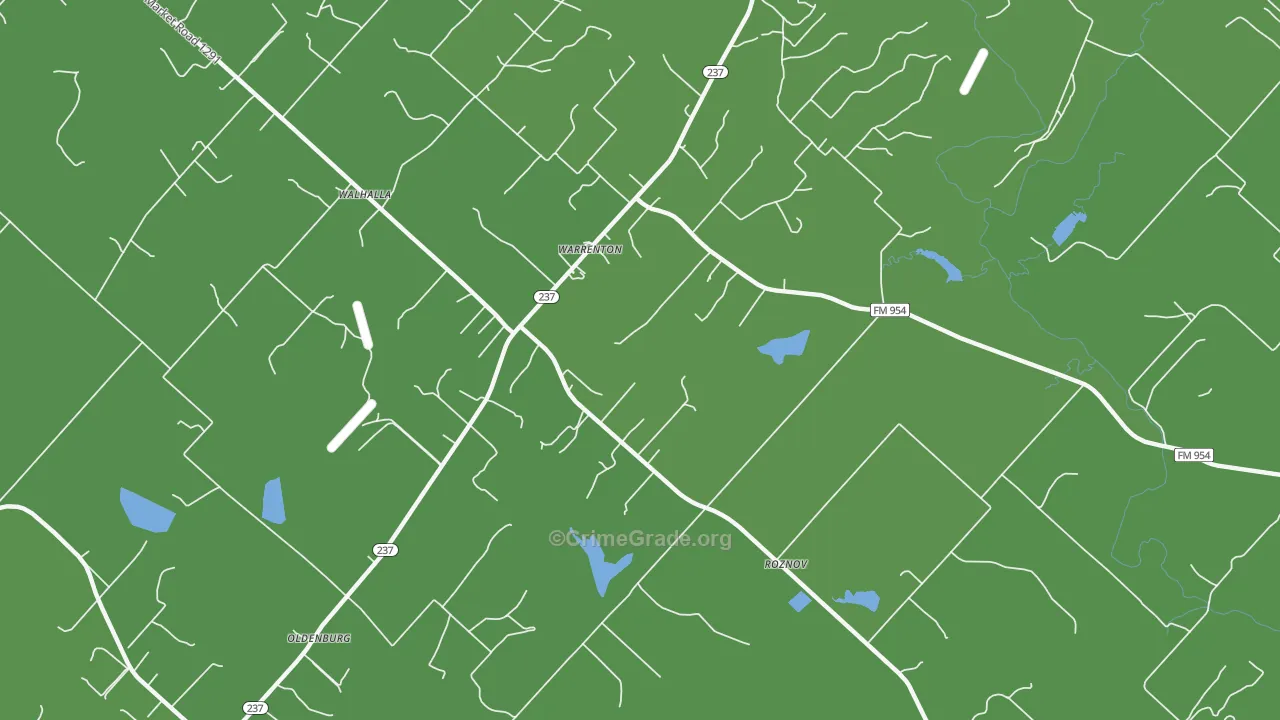 Warrenton, TX Map of Vehicle Theft Rates