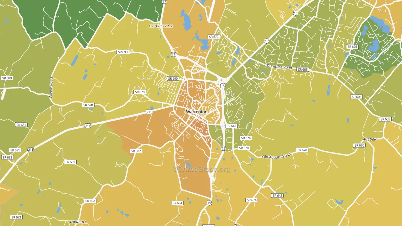 Warrenton, VA Map of Vehicle Theft Rates