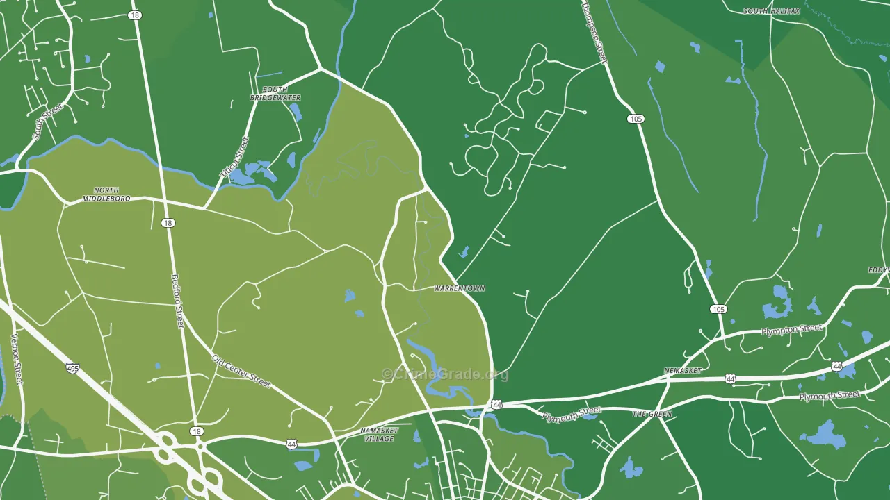 Warrentown, MA Map of Vehicle Theft Rates
