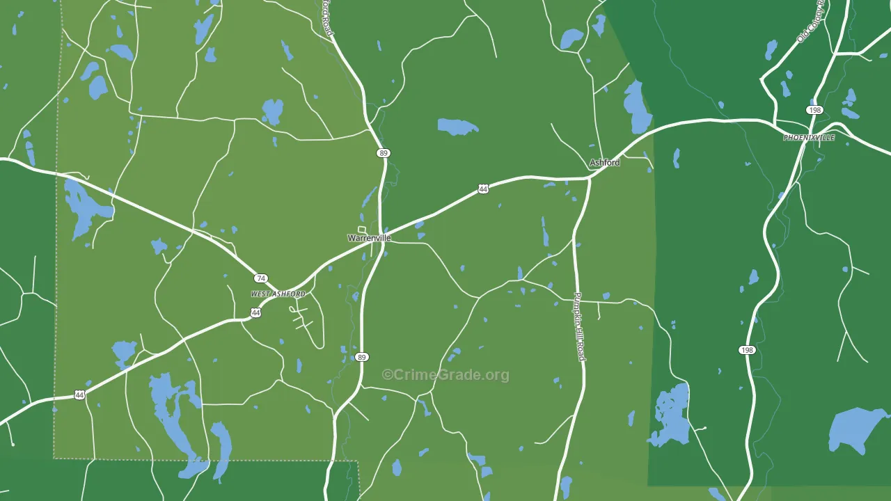 Warrenville, CT Map of Vehicle Theft Rates
