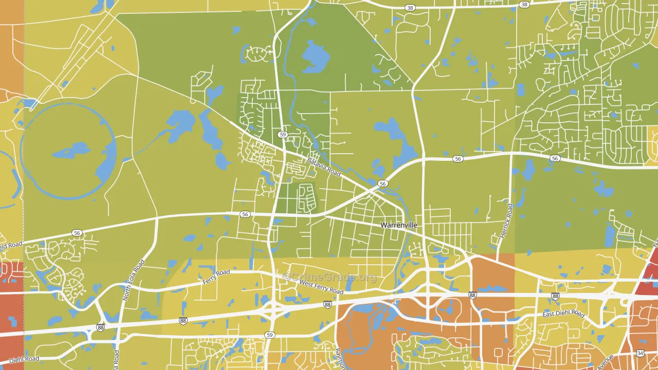 Warrenville, IL Map of Vehicle Theft Rates