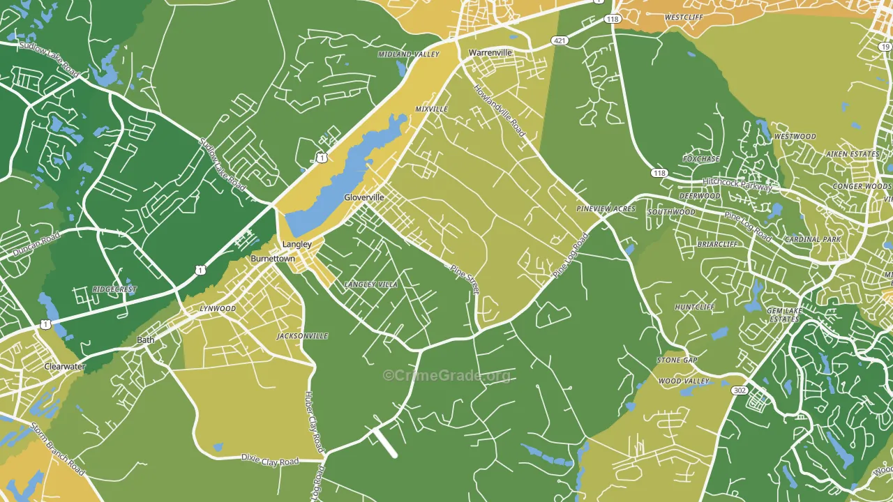 Warrenville, SC Map of Vehicle Theft Rates