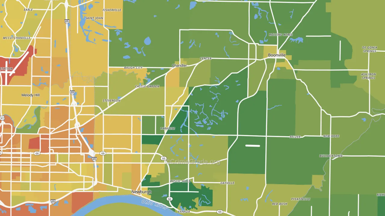 Warrick County, IN Map of Vehicle Theft Rates