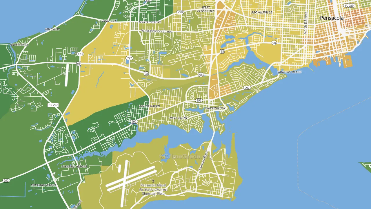 Warrington, FL Map of Vehicle Theft Rates