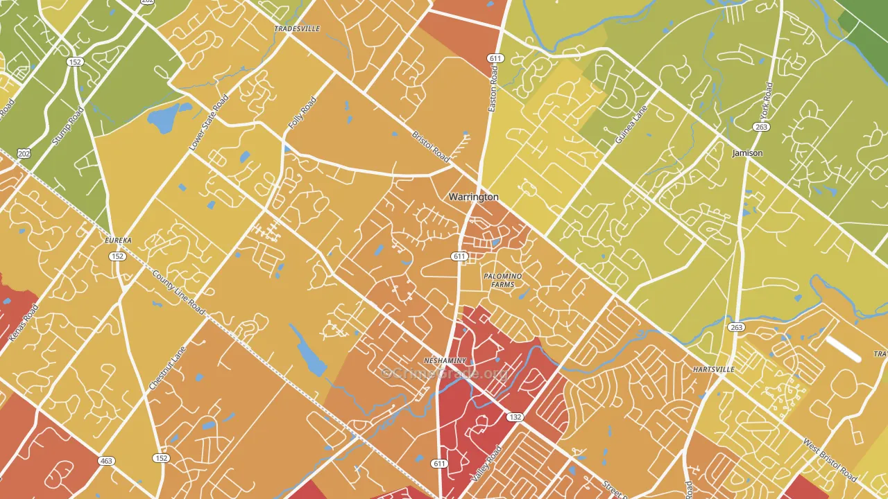 Warrington, PA Map of Vehicle Theft Rates