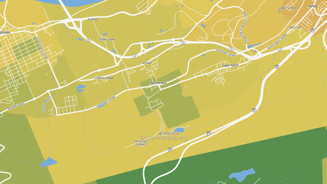 Warrior Run, PA Map of Vehicle Theft Rates