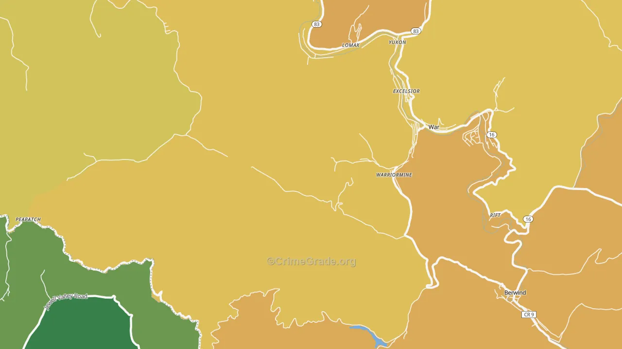 Warriormine, WV Map of Vehicle Theft Rates