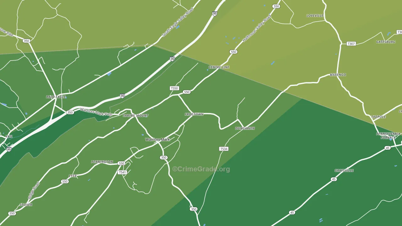 Warriors Mark, PA Map of Vehicle Theft Rates