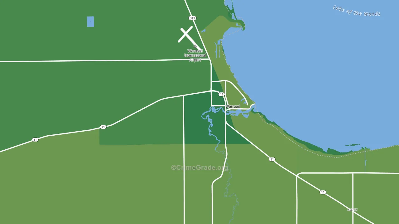 Warroad, MN Map of Vehicle Theft Rates