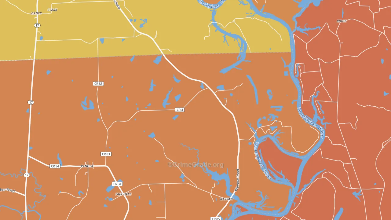 Warsaw, AL Map of Vehicle Theft Rates