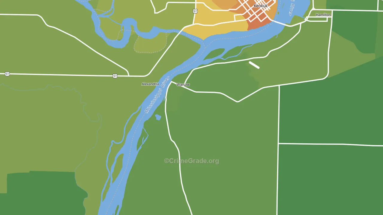 Warsaw, IL Map of Vehicle Theft Rates