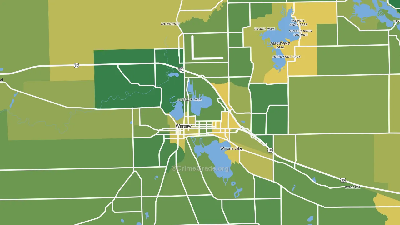 Warsaw, IN Map of Vehicle Theft Rates