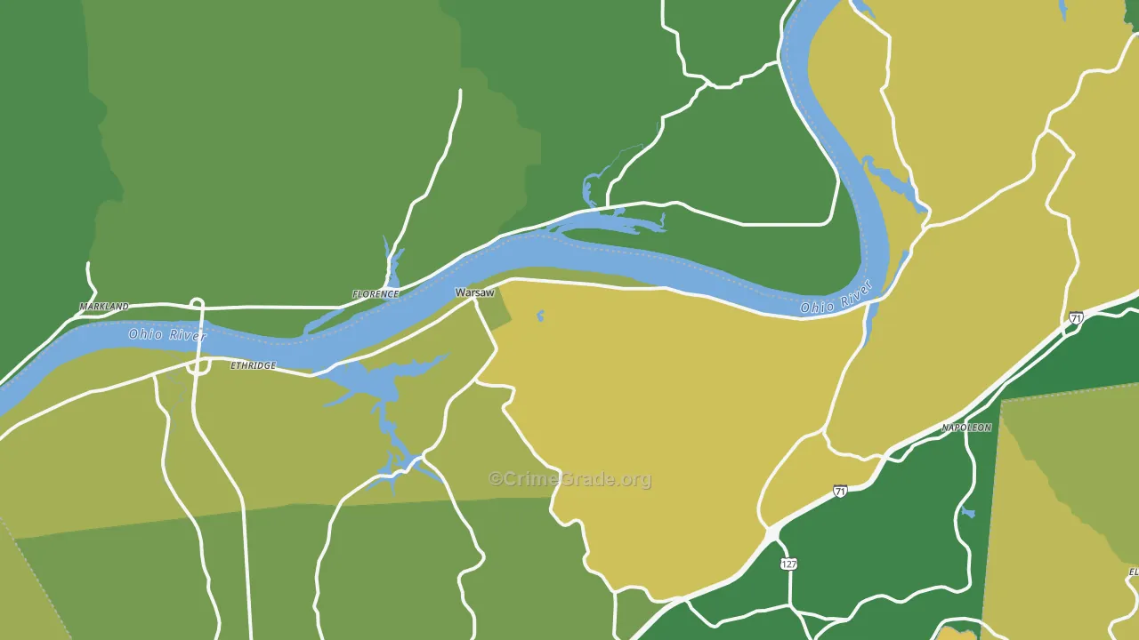 Warsaw, KY Map of Vehicle Theft Rates