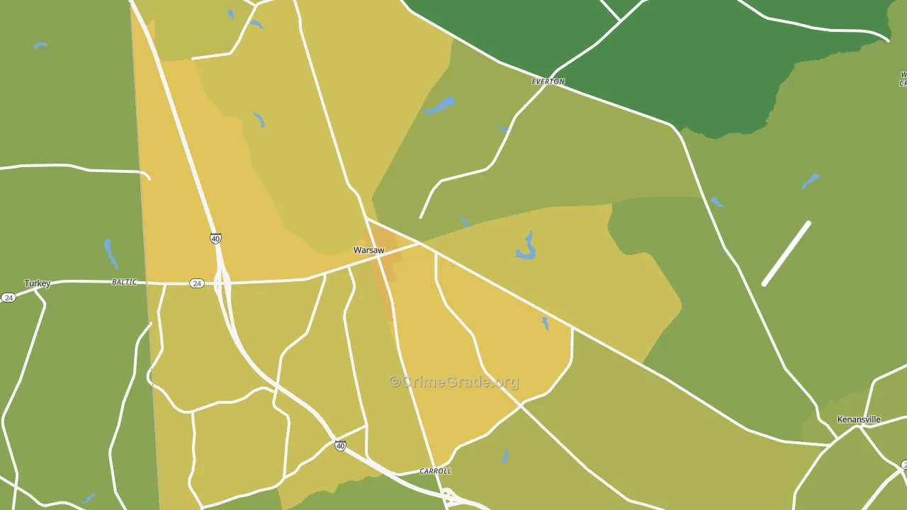 Warsaw, NC Map of Vehicle Theft Rates