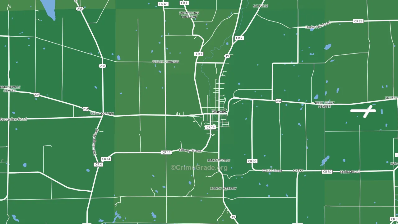 Warsaw, NY Map of Vehicle Theft Rates