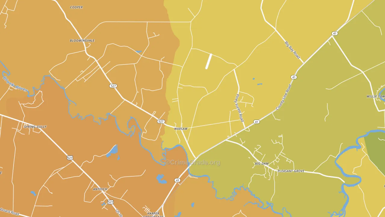 Warsaw, SC Map of Vehicle Theft Rates