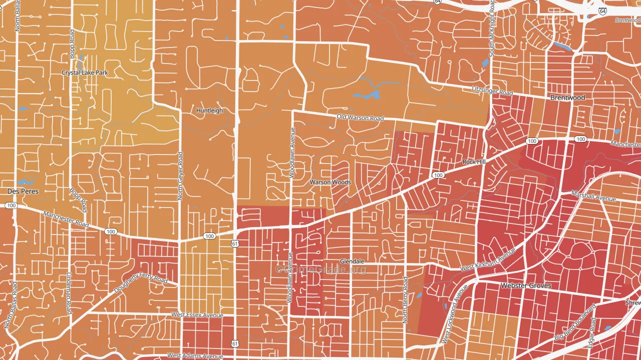 Warson Woods, MO Map of Vehicle Theft Rates
