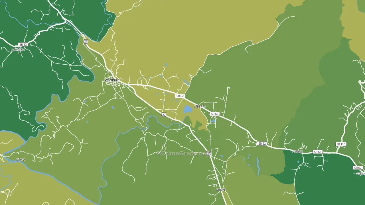 Wartburg, TN Map of Vehicle Theft Rates