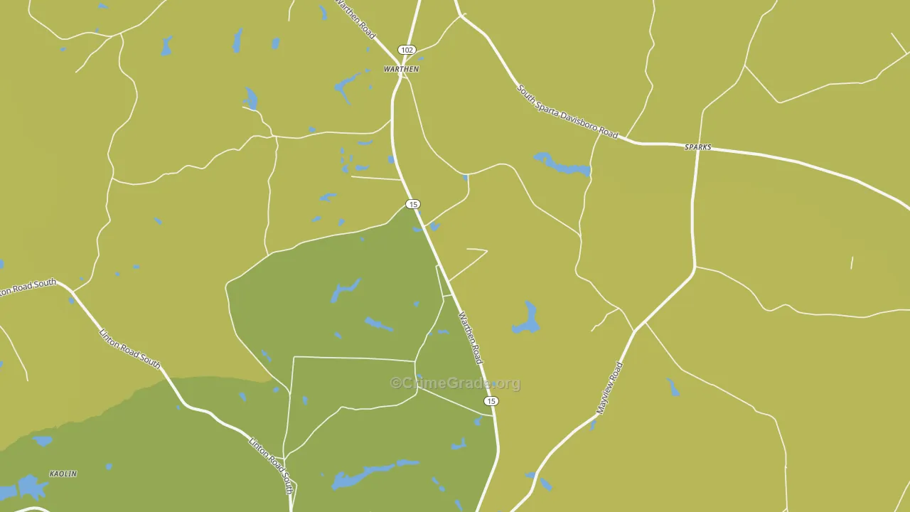 Warthen, GA Map of Vehicle Theft Rates