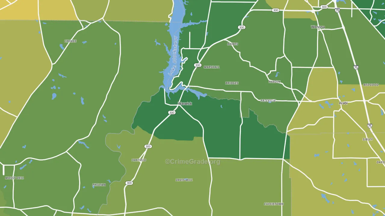 Warwick, GA Map of Vehicle Theft Rates