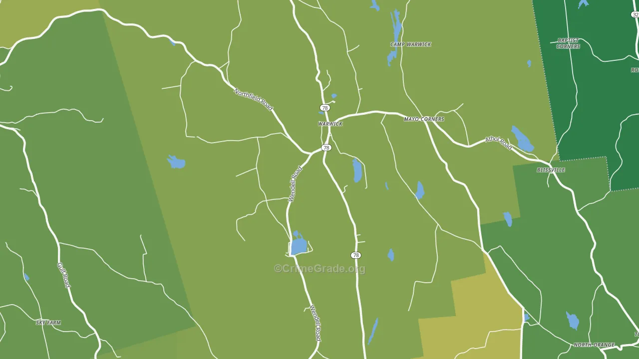 Warwick, MA Map of Vehicle Theft Rates