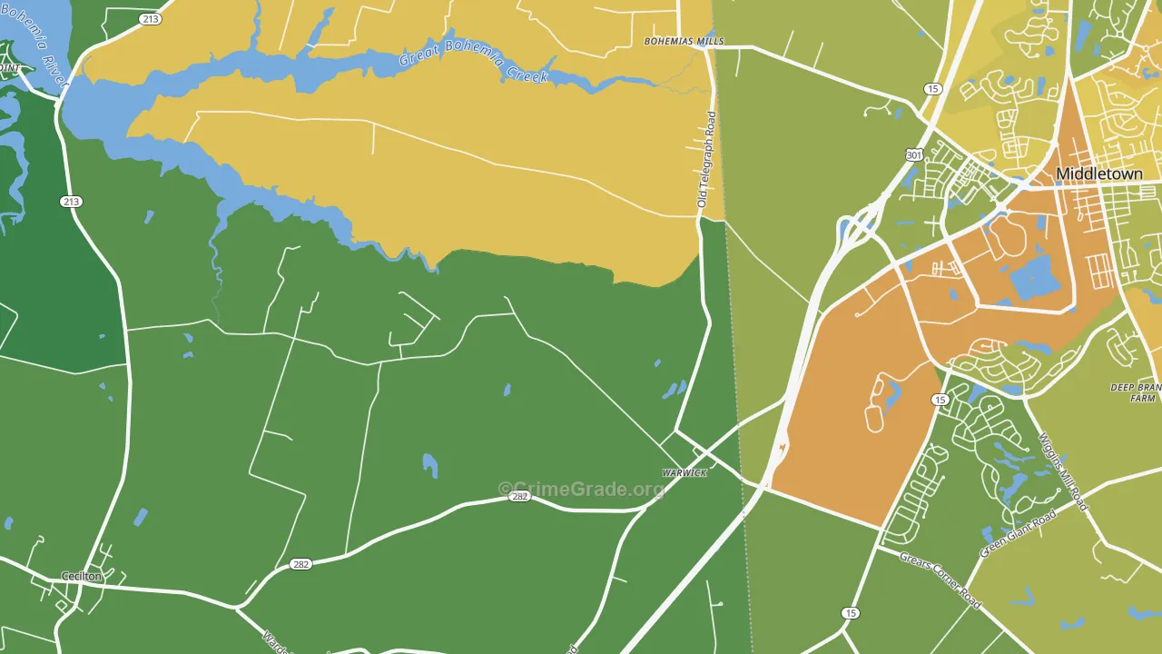 Warwick, MD Map of Vehicle Theft Rates