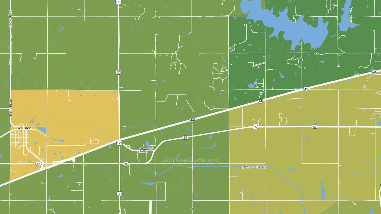 Warwick, OK Map of Vehicle Theft Rates