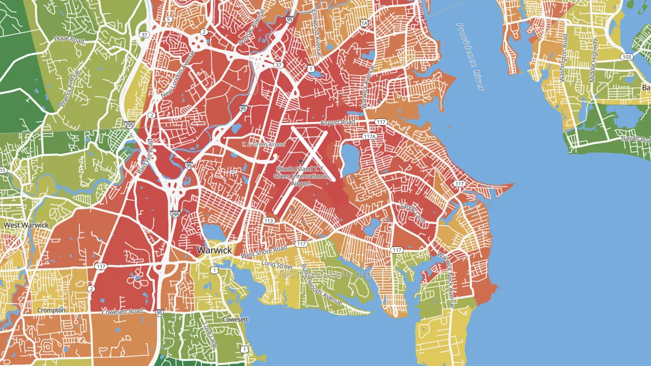Warwick, RI Map of Vehicle Theft Rates