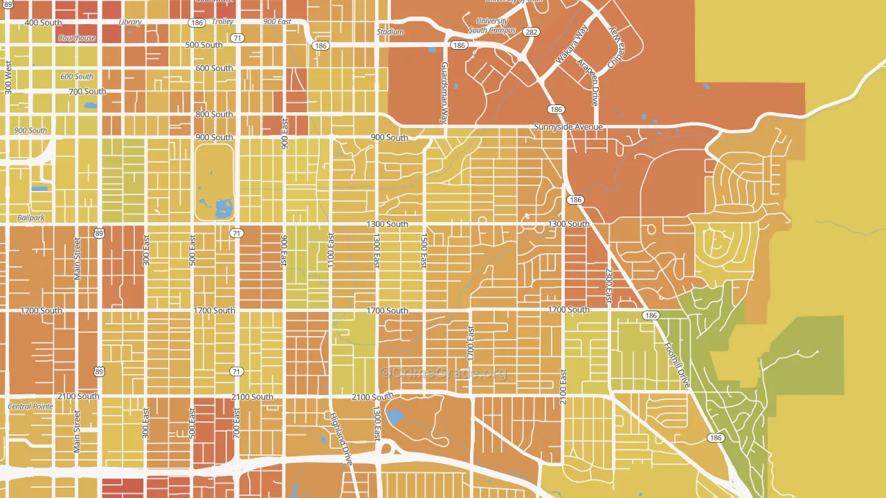 Wasatch Hollow, Salt Lake City, UT Map of Vehicle Theft Rates