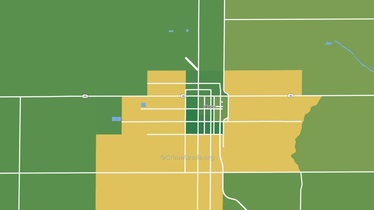 Wasco, CA Map of Vehicle Theft Rates