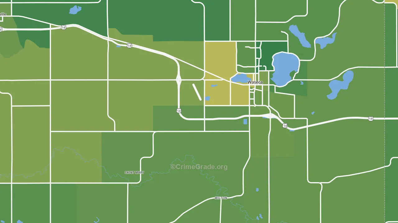 Waseca County, MN Map of Vehicle Theft Rates