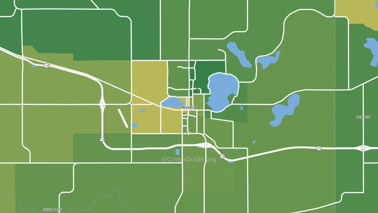 Waseca, MN Map of Vehicle Theft Rates